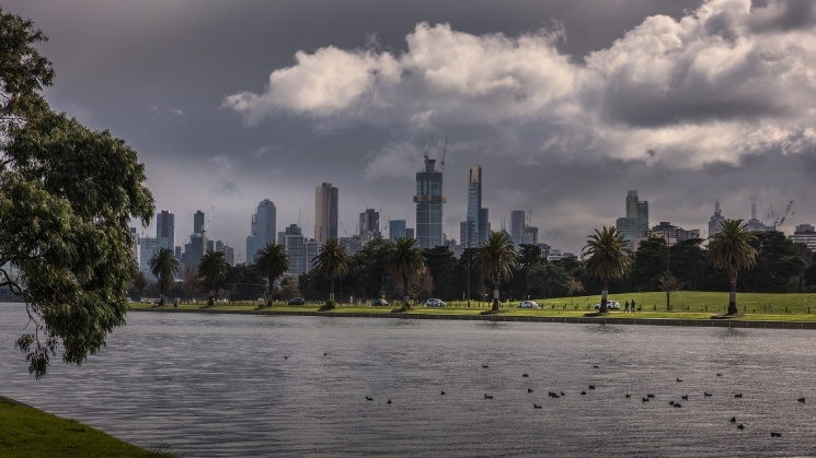 Thunderstorm brewing over the Yarra River in Melbourne