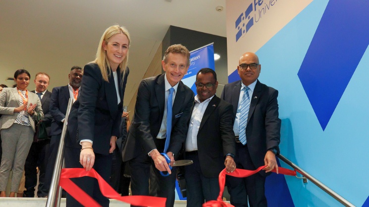 Ribbon cutting at the Federation University Melbourne CBD Campus opening event