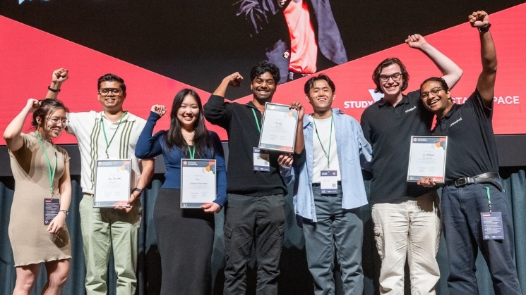 Winners of the Future Founders pitch competition, group photo with awards