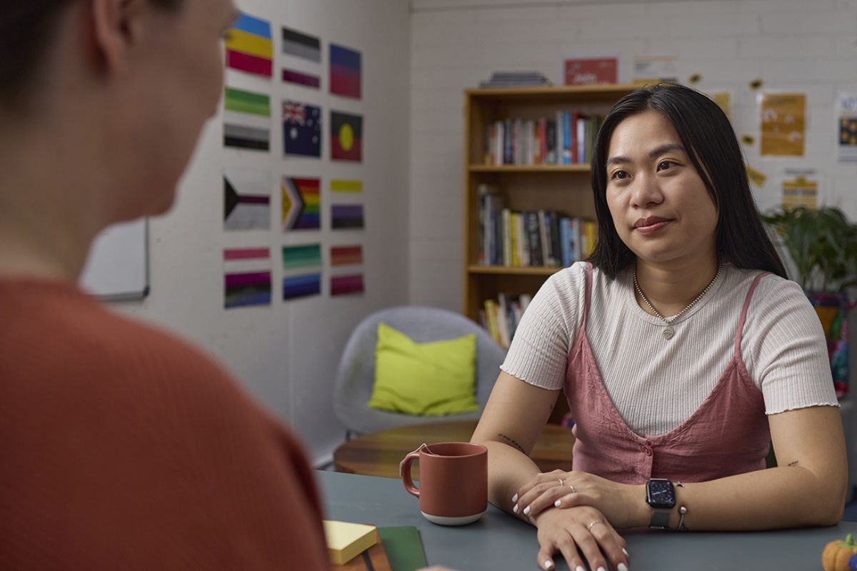 Student and mentor in office