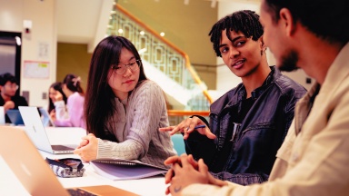 International students at the Study Melbourne Hub in discussion