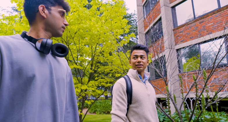 International students walking on campus