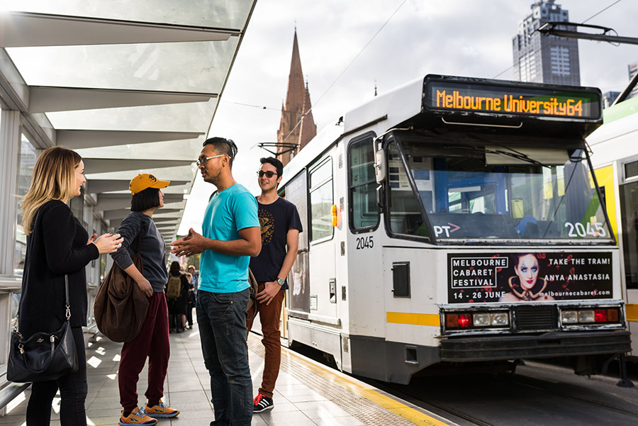 Students waiting for their tram