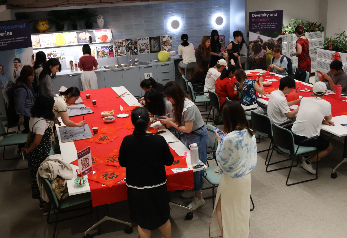 Students doing craft activities on a table