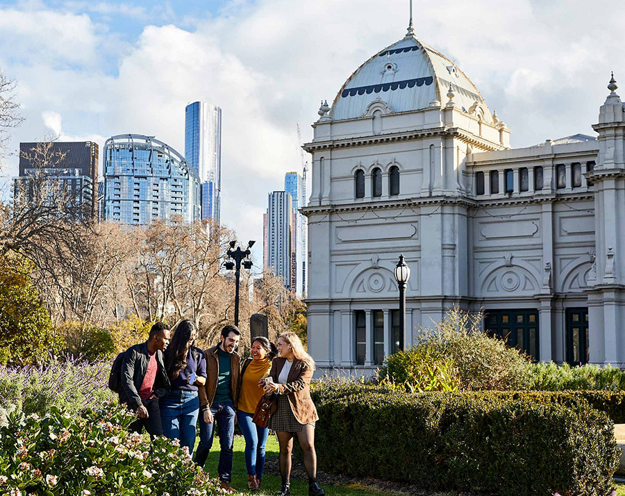 Students outside the Royal Exhibition building