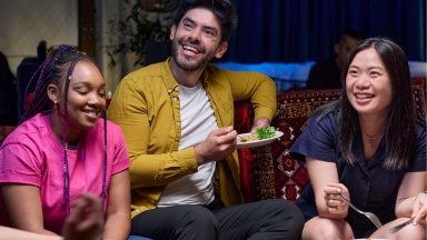 Students enjoying food together