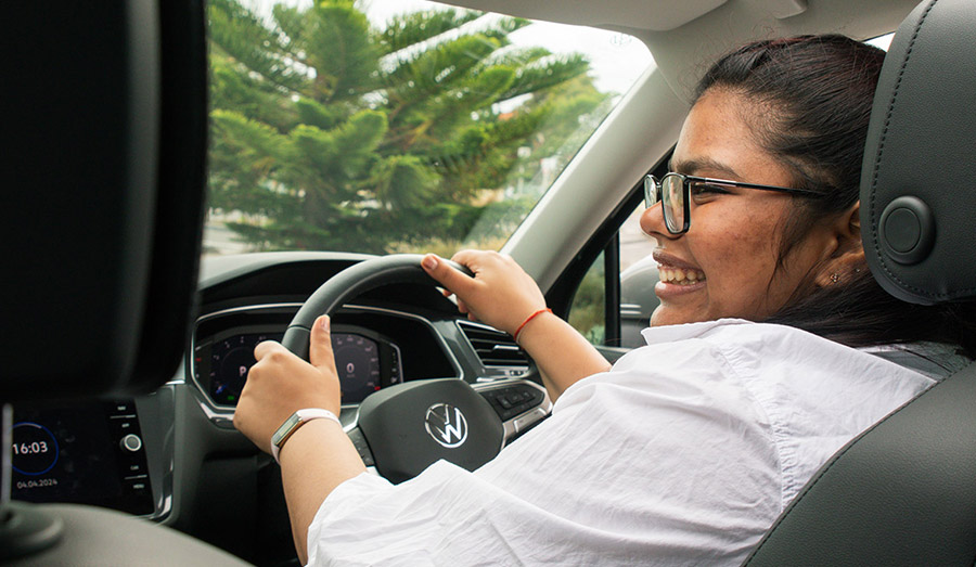 Woman driving car