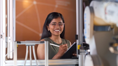 Student working in technical laboratory on campus