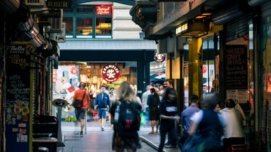 Bustling Degraves Street in Melbourne