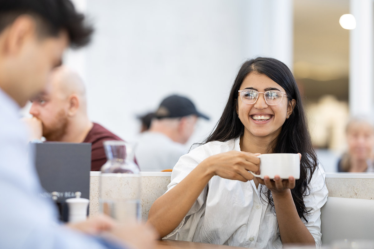 Student drinking coffee