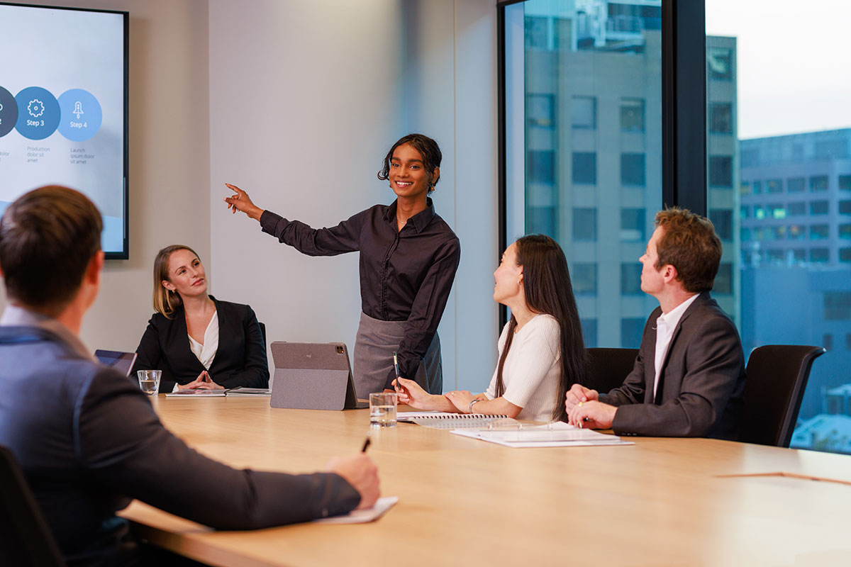 Woman hosting a meeting