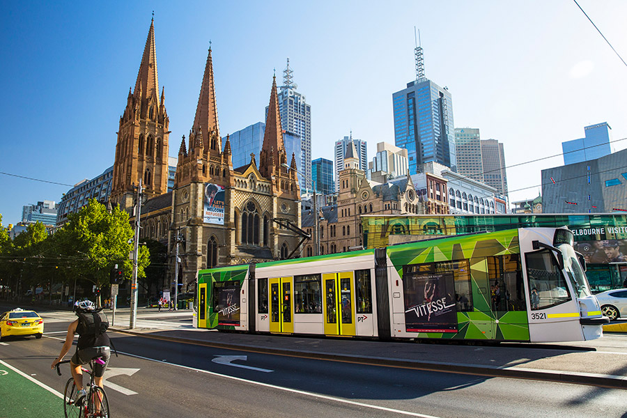 Tram approaching Federation Square