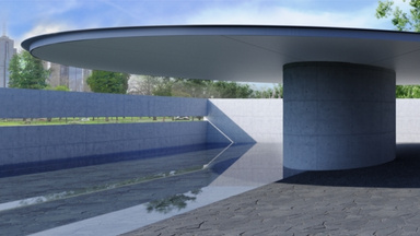 Interior rendering of MPavilion by Tadao Ando