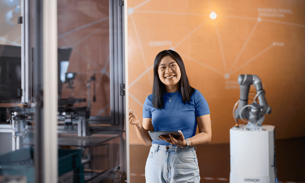 A person holding a device