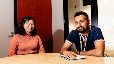 International student working with mentor at the Study Melbourne hub