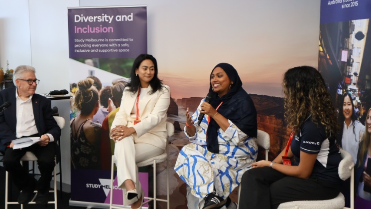 Panelists and Study Melbourne Hub staff at the F1 diversity and inclusion seminar