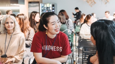 Students connecting with each other at conference