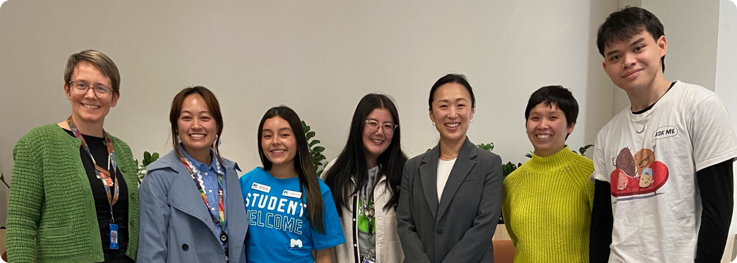 People in photo are presenters from the SEN on 17 Sept, from L to R, Clare Harper, Mary Mai and Isabella Rojo from the City of Melbourne, Ivy Zhu from Headspace, Asami Koike from Shapes and Sounds, Elle Phan and Collin Leonardo from The Couch.